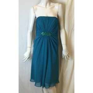 Basic II Turquoise Rushe Beaded Cocktail Dress